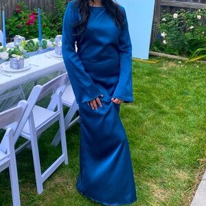 Blue satin maxi dress